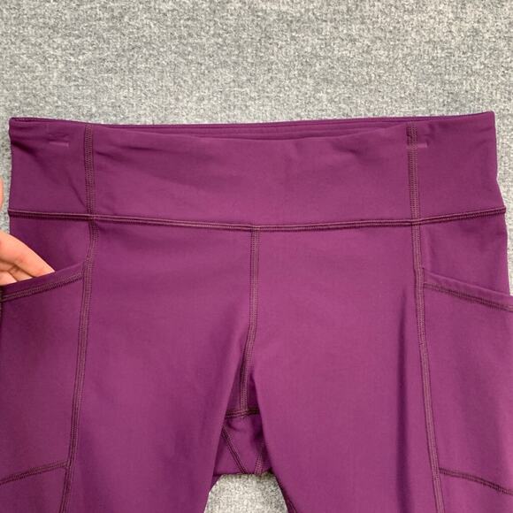 Lululemon Leggings Womens 10 Grape Stuff Stretch Scalloped Hem Pockets Low Rise - Picture 5 of 15